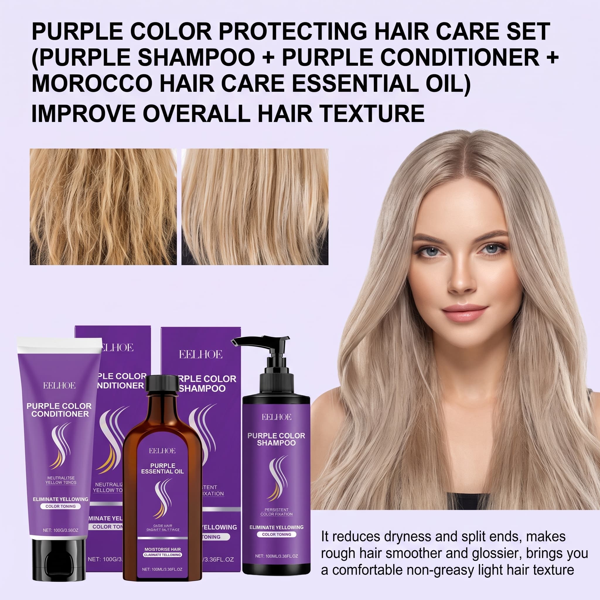 Hair Care Color - Set Sampo Ungu Dengan Kondisioner, Serum