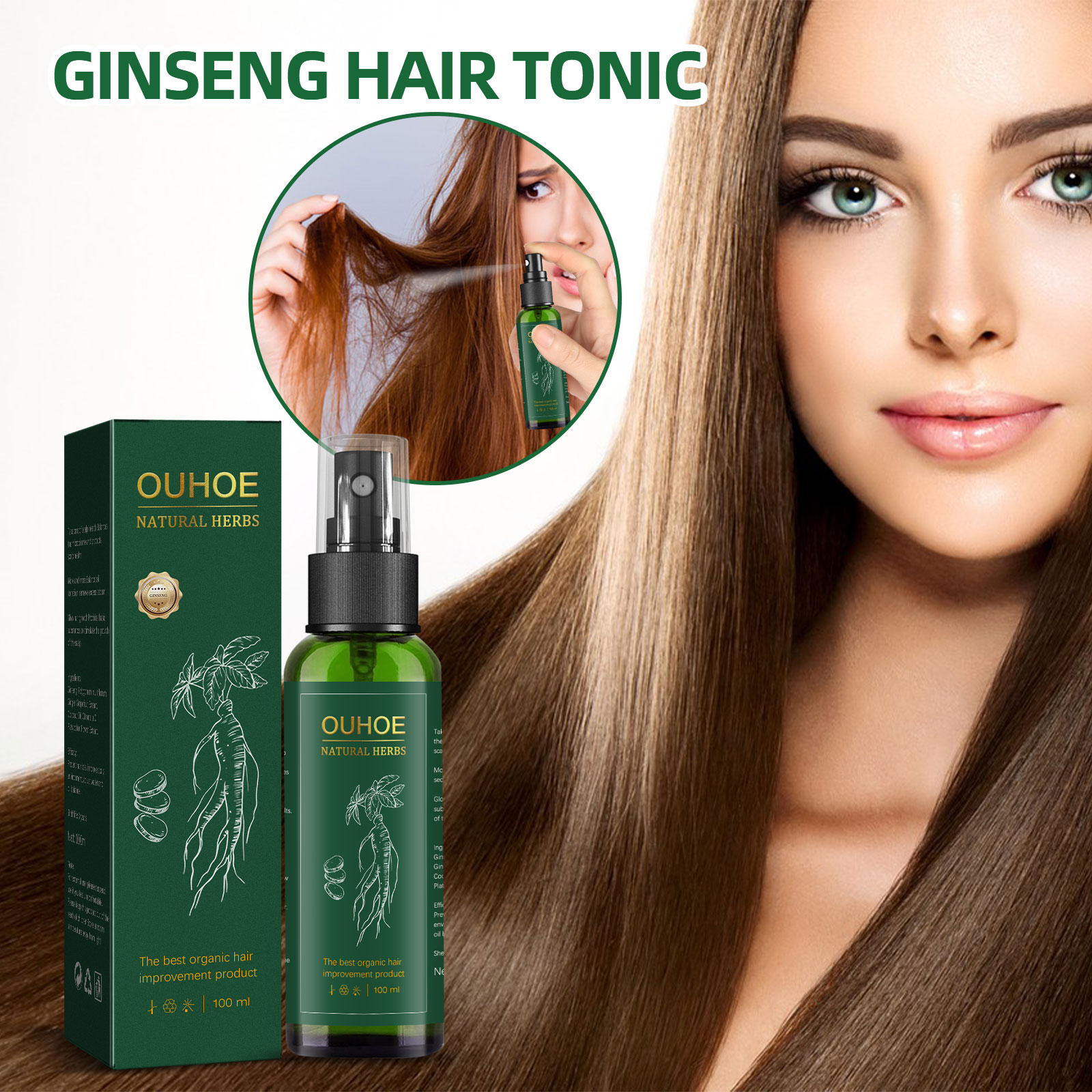 Hair Care Natural Products - Semprotan perawatan rambut Ginseng Herbal alami,